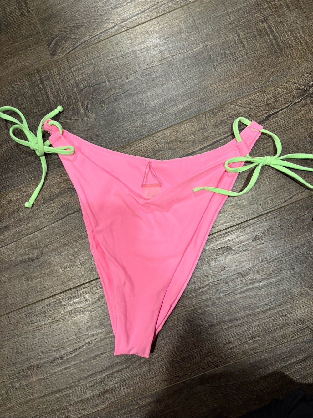 Lulu's Neon Pink Bikini Bottom with Lime Tie Straps